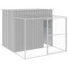 Light Gray Steel Dog House & Run All-Weather Kennel