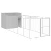 Light Gray Steel Dog House with Sloped Roof & Run