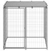 Silver Steel Dog Kennel with PE Roof - 43.3 Inch Wide