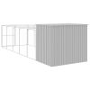 Light Gray Steel Dog House with Sloped Roof & Run