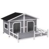 Gray & White Wooden Dog House with Porch Deck