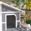 Gray & White Wooden Dog House with Porch Deck