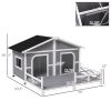 Gray & White Wooden Dog House with Porch Deck