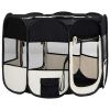 Foldable Fabric Dog Playpen 35 Inch - Black & Cream