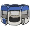 Foldable Fabric Dog Playpen 35 Inch - Blue & Cream