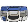 Blue Fabric Collapsible Dog Playpen with Carry Bag