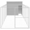 Light Gray Steel Dog House with Sloped Roof & Run