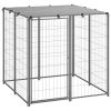 Silver Steel Dog Kennel with PE Roof - 43.3 Inch Wide