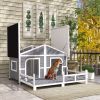 Gray & White Wooden Dog House with Porch Deck
