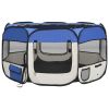 Blue Fabric Collapsible Dog Playpen with Carry Bag