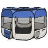 Foldable Fabric Dog Playpen 35 Inch - Blue & Cream
