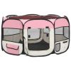 Foldable Fabric Dog Playpen 49 Inch - Pink & Cream