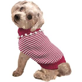 Fashion Pet Pom Pom Stripe Dog Sweater Raspberry (Option: Medium)