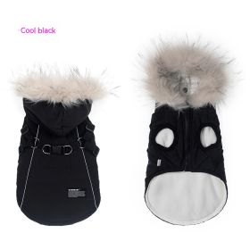 Pet Autumn And Winter Fleece-lined Thickened Dog Clothes Raincoat Strap Traction (Option: Cool Black-S)