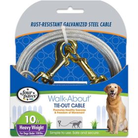 Four Paws Dog Tie Out Cable (Option: Heavy Weight  Black  10' Long Cable)