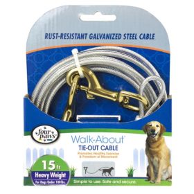 Four Paws Dog Tie Out Cable (Option: Heavy Weight  Black  15' Long Cable)