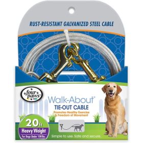 Four Paws Dog Tie Out Cable (Option: Heavy Weight  Black  20' Long Cable)