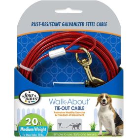 Four Paws Dog Tie Out Cable (Option: Medium Weight  Red  20" Long Cable)