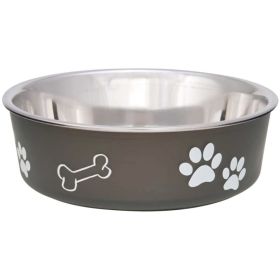 Loving Pets Stainless Steel & Espresso Dish with Rubber Base (Option: Small  5.5" Diameter)