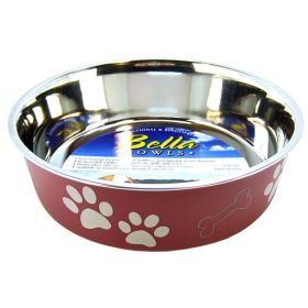 Loving Pets Stainless Steel & Merlot Dish with Rubber Base (Option: Large  8.5" Diameter)