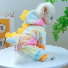 Fleece-lined Warm Dog Cat Clothing Flower Four Feet Pet Costume (Option: Xiaolong Pet Costume Yellow-XS)