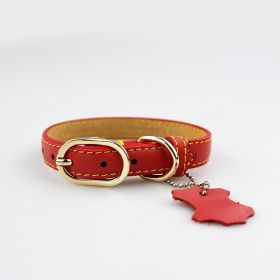 Pet Leather Collar Color Cowhide (Option: Red-XS)