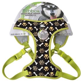 Pet Attire Ribbon Brown Paw & Bones Designer Wrap Adjustable Dog Harness (Option: Fits 22"28" Girth  (3/4" Straps))
