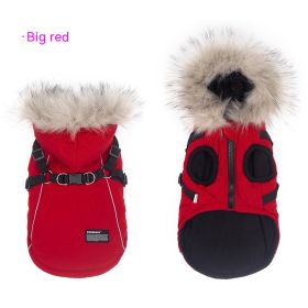 Pet Autumn And Winter Fleece-lined Thickened Dog Clothes Raincoat Strap Traction (Option: Red-S)