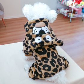 Fleece-lined Warm Dog Cat Clothing Flower Four Feet Pet Costume (Option: Leopard Print Pet Costume-XS)