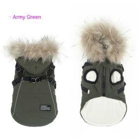 Pet Autumn And Winter Fleece-lined Thickened Dog Clothes Raincoat Strap Traction (Option: Army Green-S)
