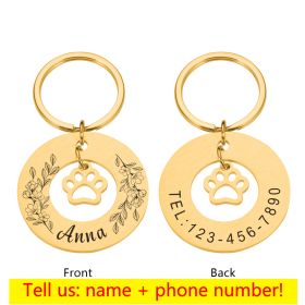 Personalized Pet Tag Medal Customized Metal Dog Collar (Color: Gold)