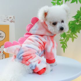 Fleece-lined Warm Dog Cat Clothing Flower Four Feet Pet Costume (Option: Xiaolong Pet Costume Pink-XS)