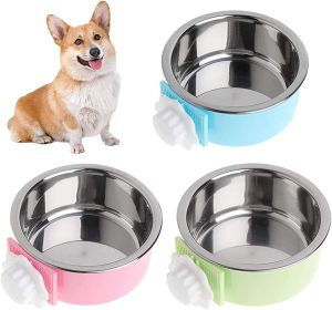 Crate Dog Bowl; Removable Stainless Steel Hanging Pet Cage Bowl Food & Water Feeder Coop Cup for Cat; Puppy; Birds; Rats; Guinea Pigs (size: blue)