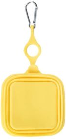 Collapsible Silicone Double Dog Bowl with Aluminum Hook Clip (Color: yellow)