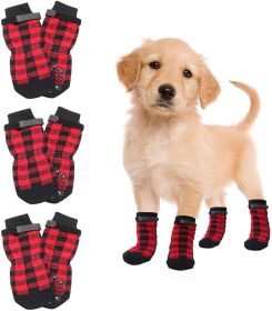 Chrismas Waterproof Anti-Slip Dog Socks with Reflective Straps (colour: Black dog claw, size: L (4 pieces))