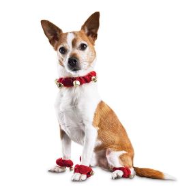 Christmas Jingle Bells Pet Collar Fringe with Paw Booties Set (size: S)