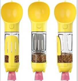 Portable 4-in-1 Dog Travel Water Bottle with Food Storage, Poop (Color: yellow)