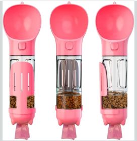 Portable 4-in-1 Dog Travel Water Bottle with Food Storage, Poop (Color: pink)