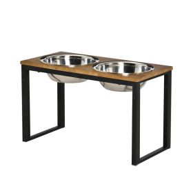 Elevated Dog Bowls Stand with 2 Stainless Steel Bowls (Color: Natural)