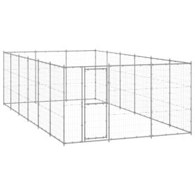 Outdoor Dog Kennel Galvanized Steel 234.4 ft² (Color: Silver)