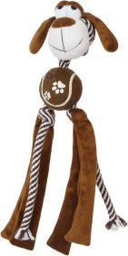 Pet Life 'Tennis Pawl' Rope Squeaker and Crinkle Tennis Dog Toy (Color: brown)