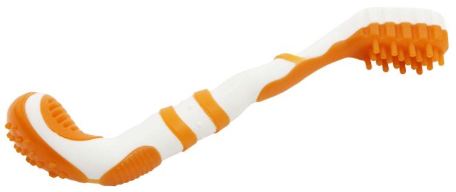 Pet Life 'Denta-Brush' TPR Durable Tooth Brush and Dog Toy (Color: Orange)