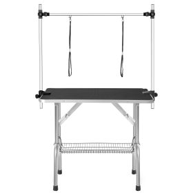 Professional Dog Pet Grooming Table Large Adjustable Heavy Duty Portable w/Arm & Noose & Mesh Tray (Color: black)