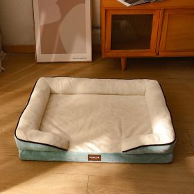 Dog Bed, Bolster Dog Bed with Memory Foam Dog Couch Sofa and Removable Washable Cover (Color: Urquoise Green and White)