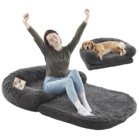Foldable Plush Oversized Dog Bed for Humans and Large Pets (Color: DarkGrey)