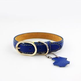 Pet Leather Collar Color Cowhide (Option: Blue-S)