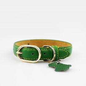Pet Leather Collar Color Cowhide (Option: Green-S)