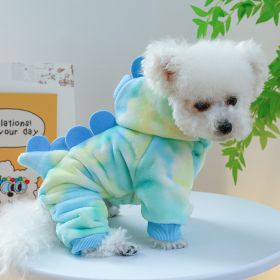 Fleece-lined Warm Dog Cat Clothing Flower Four Feet Pet Costume (Option: Little Dragon Pet Costume Blue-S)