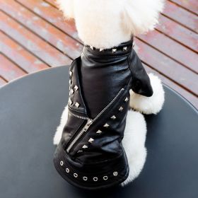 Pet Leather Coat Dog Fashion Brand Clothes Korean Style Autumn And Winter Cat Teddy Chihuahua Winter Clothing (Option: Rivet Black-M Code)