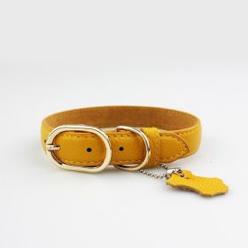 Pet Leather Collar Color Cowhide (Option: Yellow-S)